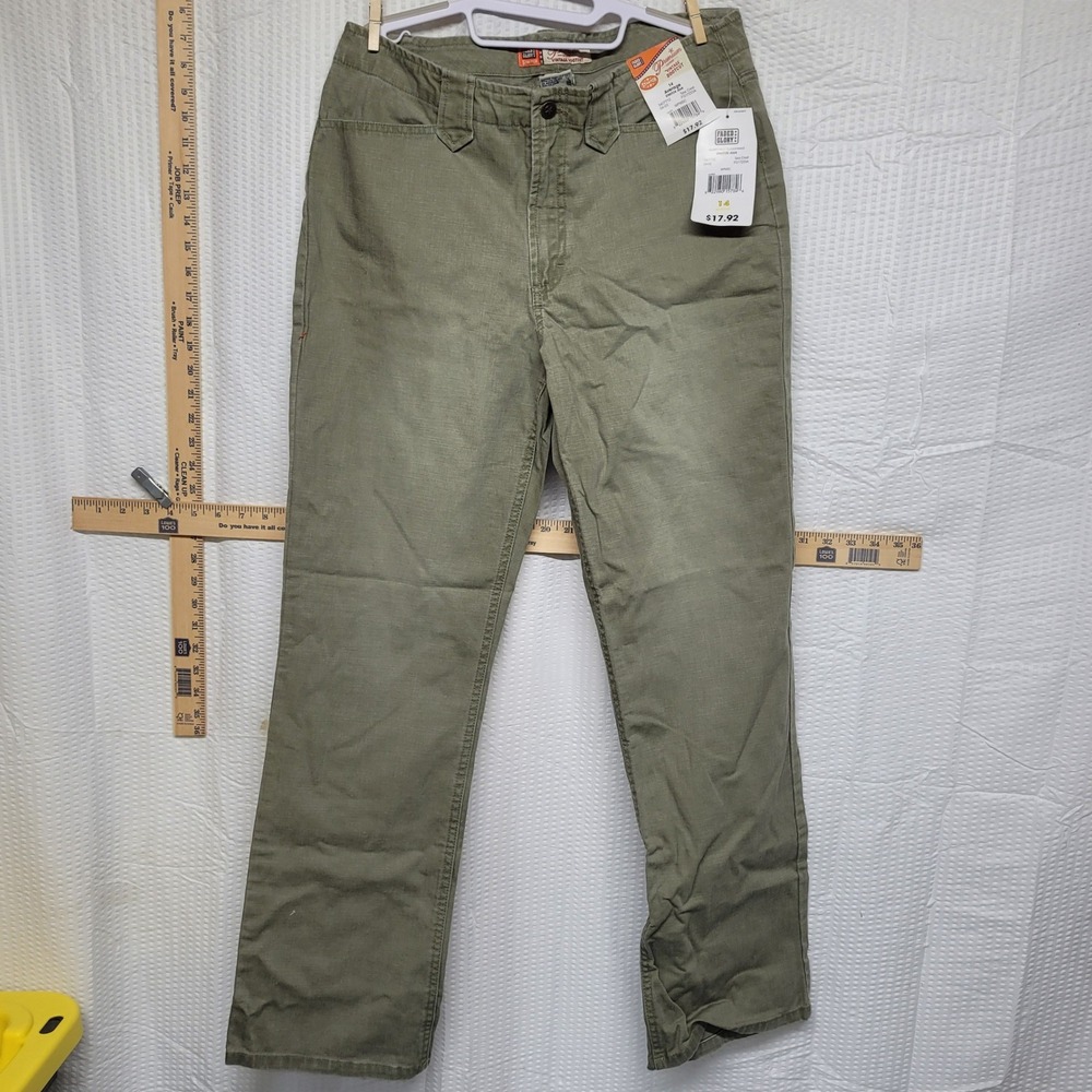 Faded Glory Premium Denim Vintage Bootcut Pants Olive Green Ladies 14 Stretch